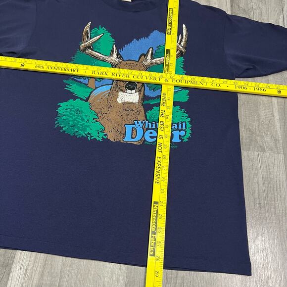 Vintage 90s Whitetail Deer TSI Navy T-Shirt Navy Single Stitch XL - Picture 8 of 11